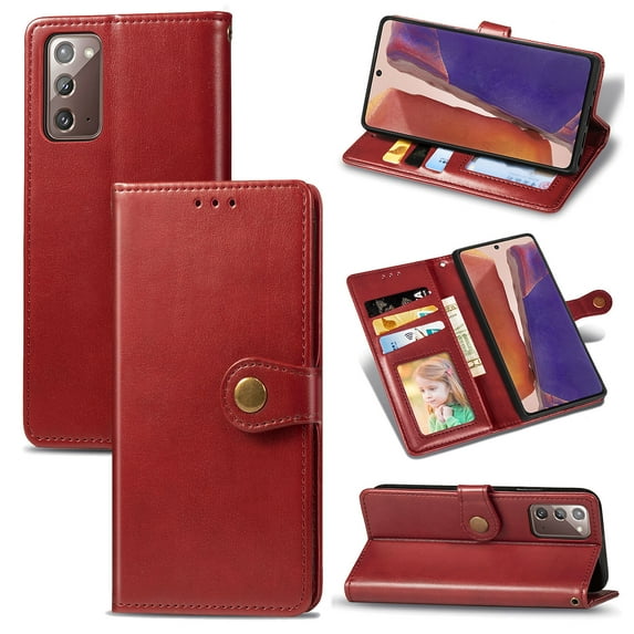 Premium Case for Samsung Note 20 Wallet case with Credit Card Holder,Magnetic Closure Flip Book PU Leather Protective Cover with Wrist Strap Pocket Kickstand for Samsung Galaxy Note 20, Red
