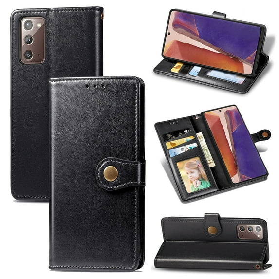 Premium Case for Samsung Note 20 Wallet case with Credit Card Holder,Magnetic Closure Flip Book PU Leather Protective Cover with Wrist Strap Pocket Kickstand for Samsung Galaxy Note 20, Black
