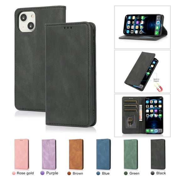 Premium Case for iPhone 13, Vintage PU Leather Wallet Case RFID Blocking Card Slot Kickstand Strong Magnetic Closure Shockproof TPU Interior Flip Folio Classic Book Case For iPhone 13,Black
