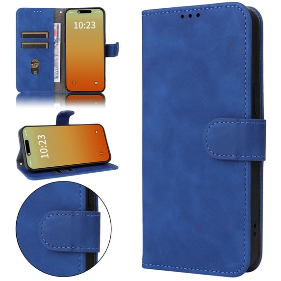 Premium Case for iPhone 13 with Wrist Strap,PU Leather Flip Kickstand Case for Women Men with Wallet RFID Blocking Card Holder Magnetic Closure Shockproof Phone Cover,Blue