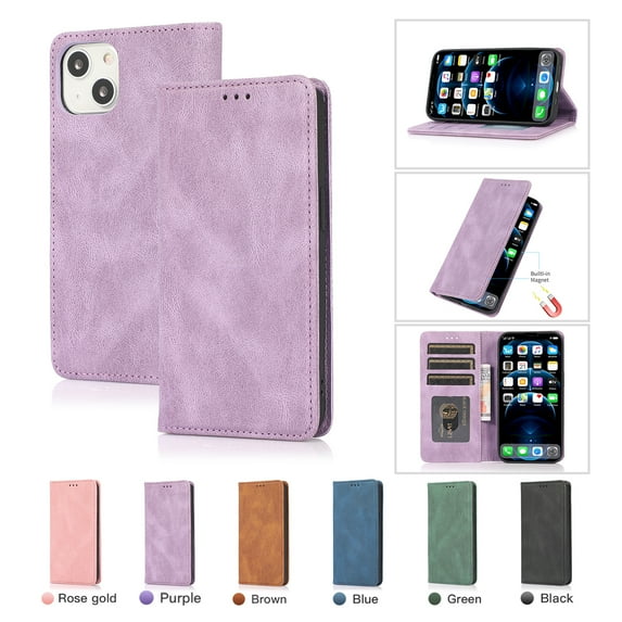Premium Case for iPhone 14, Vintage PU Leather Wallet Case RFID Blocking Card Slot Kickstand Strong Magnetic Closure Shockproof TPU Interior Flip Folio Classic Book Case For iPhone 14,Purple