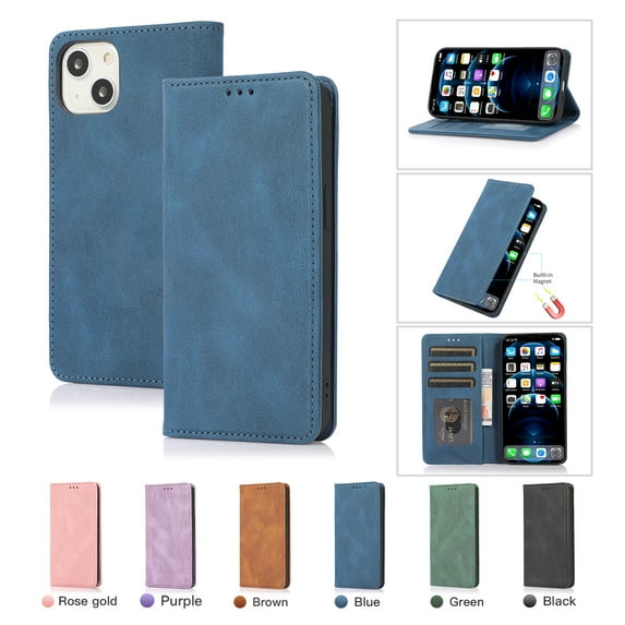 Premium Case for iPhone 14, Vintage PU Leather Wallet Case RFID Blocking Card Slot Kickstand Strong Magnetic Closure Shockproof TPU Interior Flip Folio Classic Book Case For iPhone 14,Blue