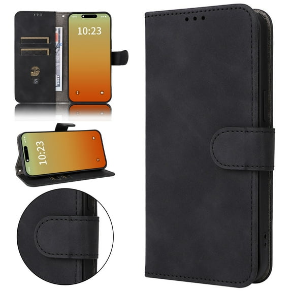Premium Case for iPhone 14 with Wrist Strap,PU Leather Flip Kickstand Case for Women Men with Wallet RFID Blocking Card Holder Magnetic Closure Shockproof Phone Cover,Black
