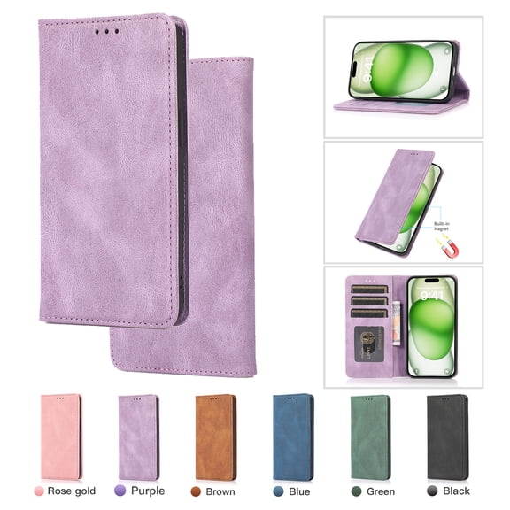 Premium Case for iPhone 7 / 8 / SE 2022 & 2020, Vintage PU Leather Wallet Case RFID Blocking Card Slot Kickstand Strong Magnetic Closure Shockproof TPU Interior Flip Folio Classic Book Case,Purple