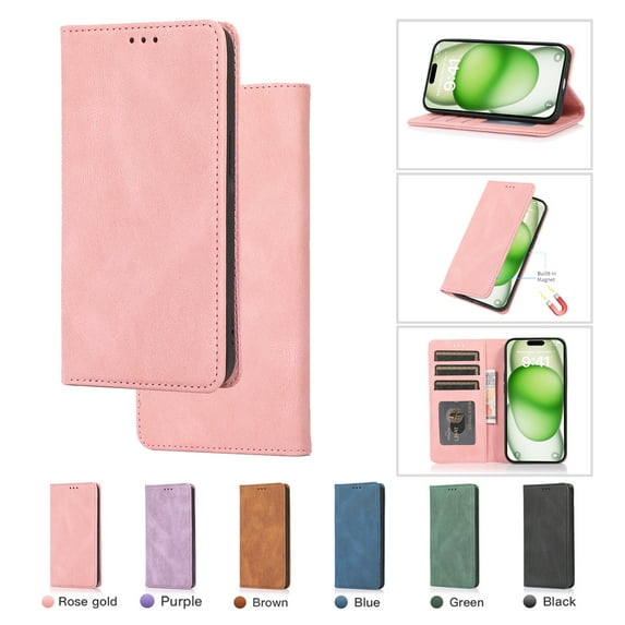 Premium Case for iPhone 7 / 8 / SE 2022 & 2020, Vintage PU Leather Wallet Case RFID Blocking Card Slot Kickstand Strong Magnetic Closure Shockproof TPU Interior Flip Folio Classic Book Case,Rosegold