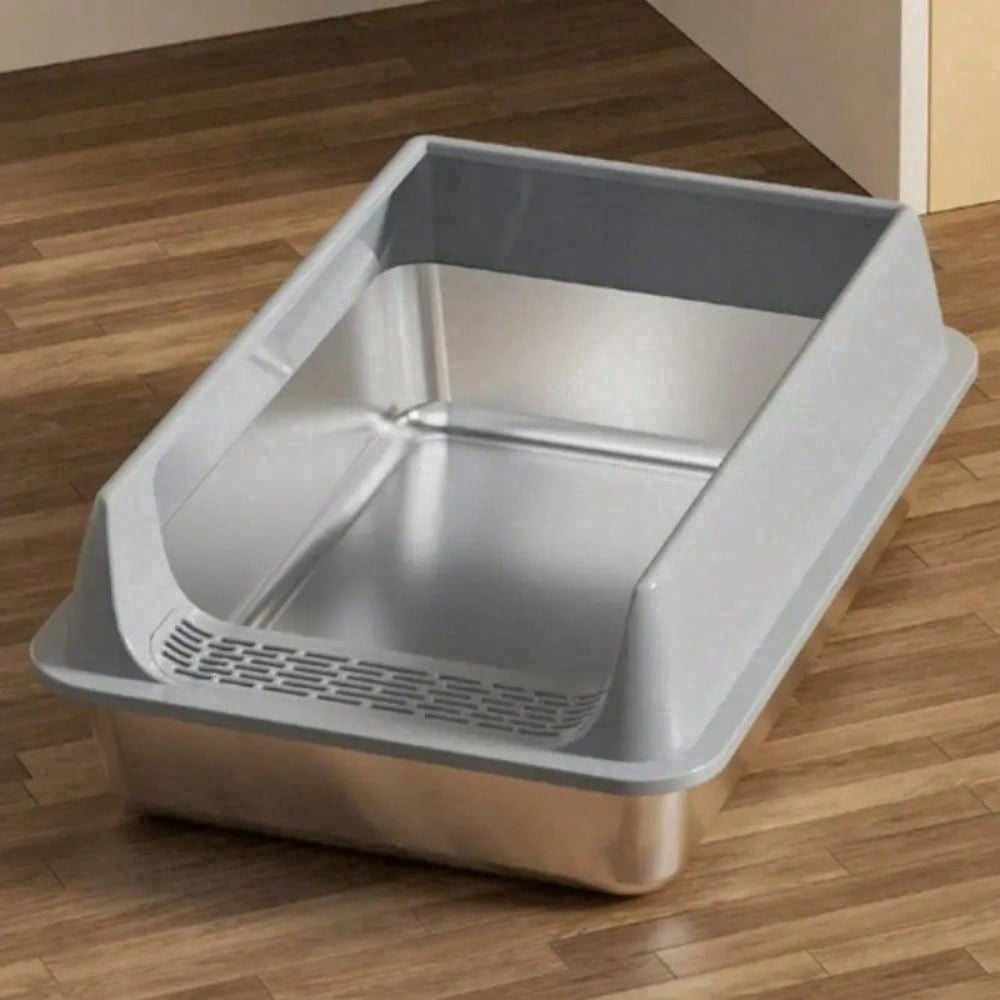 Premium Cat Hygiene Solution: Ultra-Durable Stainless Steel Litter Box – Semi-Enclosed Splash-Proof Tray, Advanced Odor Control, Effortless To Clean & Maintain.