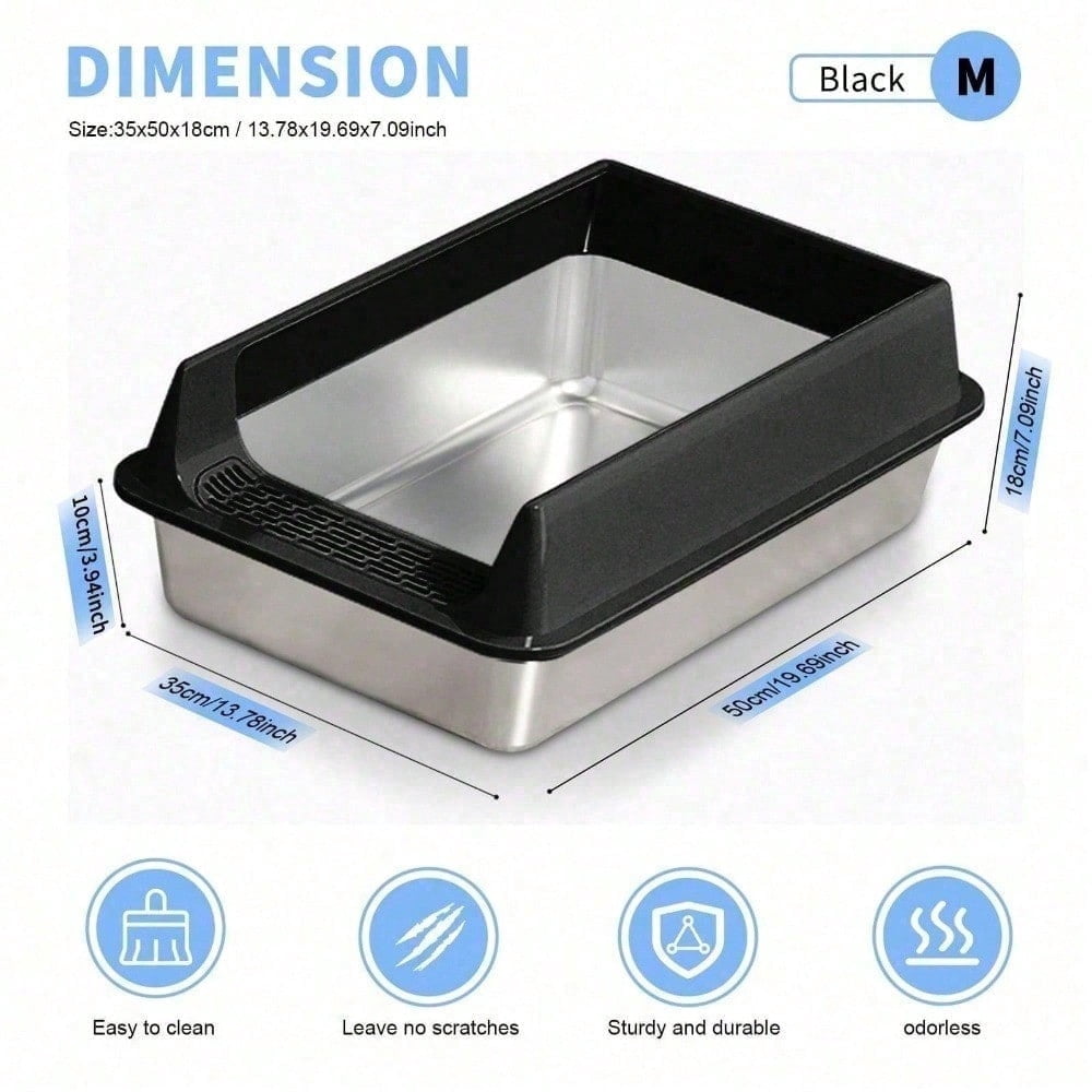 Premium Cat Hygiene Solution: Ultra-Durable Stainless Steel Litter Box – Semi-Enclosed Splash-Proof Tray, Advanced Odor Control, Effortless To Clean & Maintain.