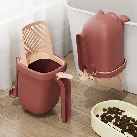 Premium Cat Litter Scoop, Integrated Detachable Litter Shovel with Waste Container, Large Portable Cat Scooper with Holder, Kitty Poop Scooper & Easy Storage Caddy