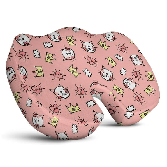 Premium Cat Pattern Memory Foam Seat Cushion Ergonomic Chair Pad for Office Chair, Car, Airplane & Bleachers Sciatica, Tailbone Hip & Back Pain Relief - Chair Cushion for Long Office Workers.