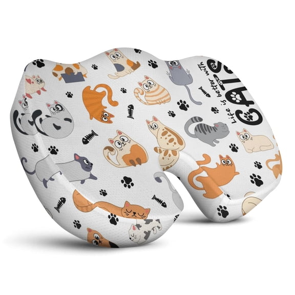 Premium Cat Pattern Memory Foam Seat Cushion Ergonomic Chair Pad for Office Chair, Car, Airplane & Bleachers Sciatica, Tailbone Hip & Back Pain Relief - Chair Cushion for Long Office Workers.
