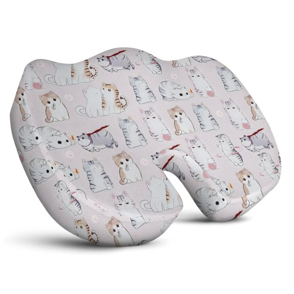 Premium Cat Pattern Memory Foam Seat Cushion Ergonomic Chair Pad for Office Chair, Car, Airplane & Bleachers Sciatica, Tailbone Hip & Back Pain Relief - Chair Cushion for Long Office Workers.