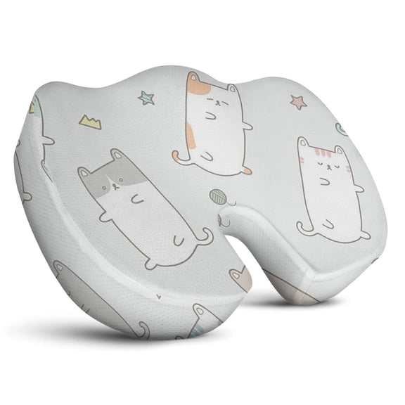 Premium Cat Pattern Memory Foam Seat Cushion Ergonomic Chair Pad for Office Chair, Car, Airplane & Bleachers Sciatica, Tailbone Hip & Back Pain Relief - Chair Cushion for Long Office Workers.