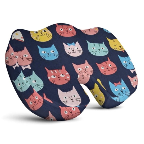 Premium Cat Pattern Memory Foam Seat Cushion Ergonomic Chair Pad for Office Chair, Car, Airplane & Bleachers Sciatica, Tailbone Hip & Back Pain Relief - Chair Cushion for Long Office Workers.