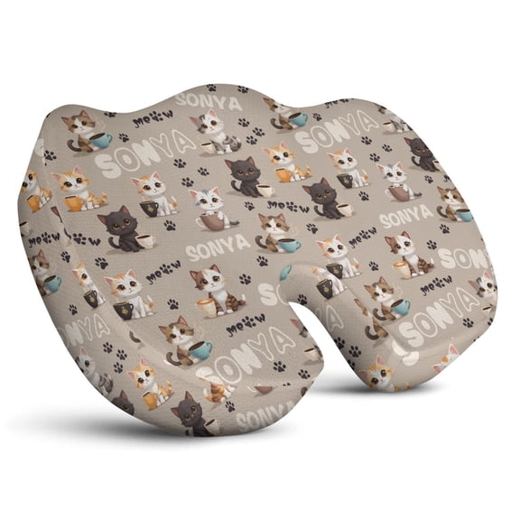 Premium Cat Pattern Memory Foam Seat Cushion Ergonomic Chair Pad for Office Chair, Car, Airplane & Bleachers Sciatica, Tailbone Hip & Back Pain Relief - Chair Cushion for Long Office Workers.