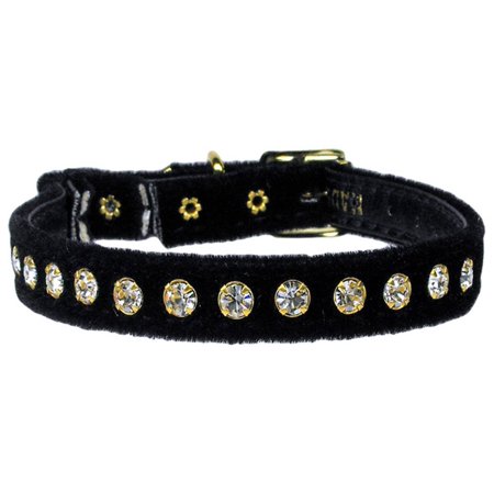 Premium Cat Safety With Band Collar, "Velvet One Row Rhinestone"