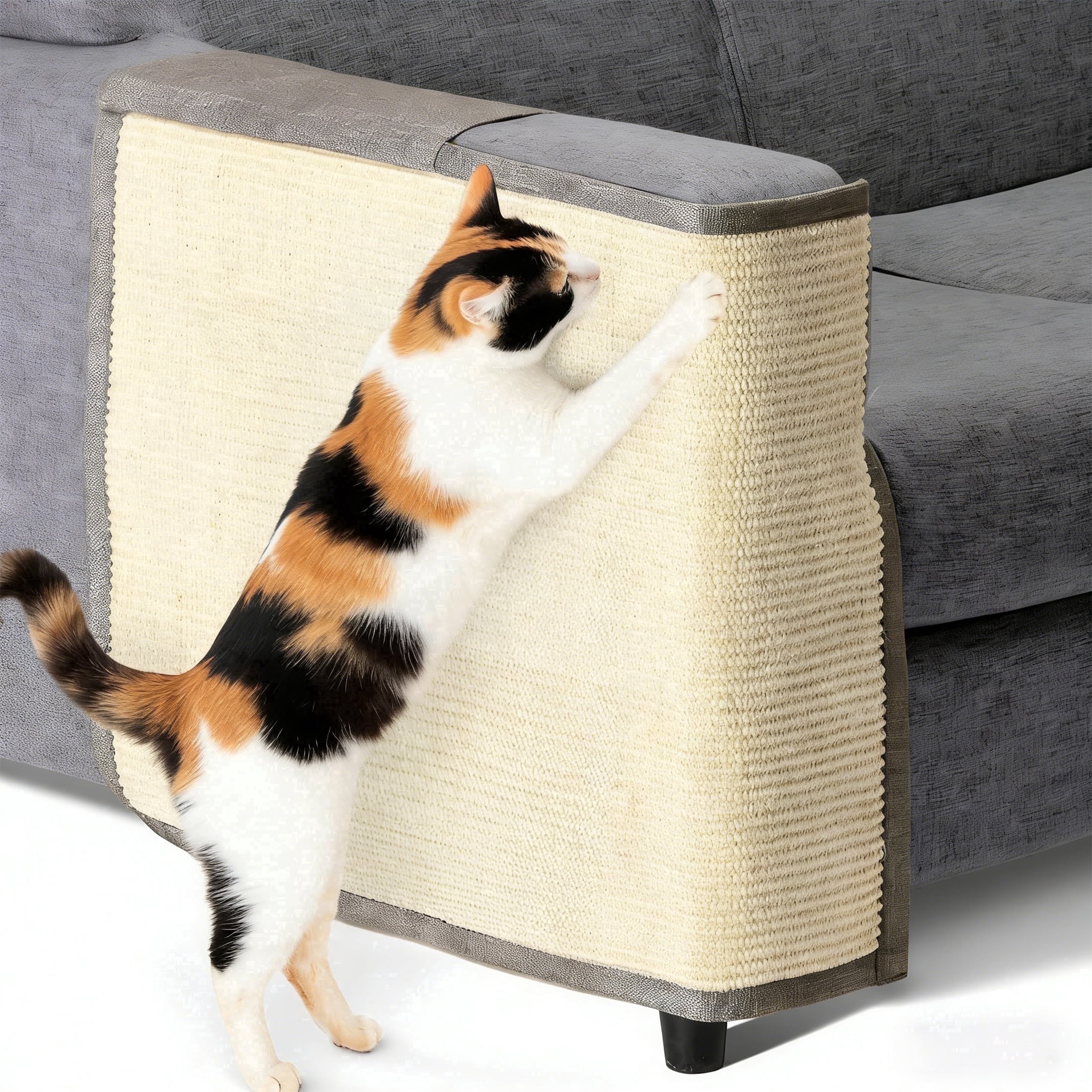 NATPLUS Cat Scratch Mat Sofa Protector, Natural Sisal Furniture Scratching Pad with Storage Pockets, Durable Anti-Scratch Couch Guard for Sofa Armrest & Furniture Protection