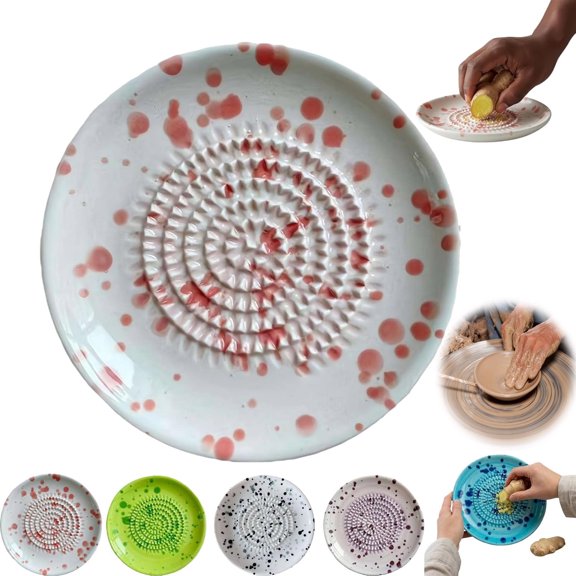 Premium Ceramic Garlic Grater Plate,Exquisitely Handcrafted Ginger Grater Plate,Modern Design Multipurpose Grinder Plates Burnishing Machine for Fruits Vegetables Ginger Garlic Onion (Pink)