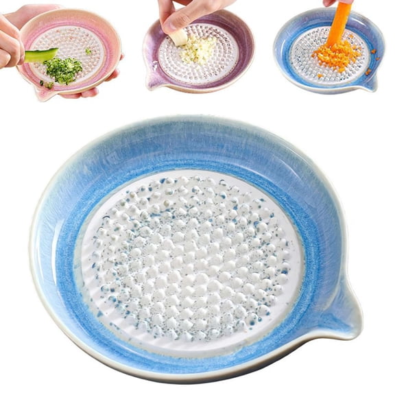 Premium Ceramic Garlic Grater Plate, Handcrafted Ginger & Garlic Grinder Bowl for Kitchen Prep