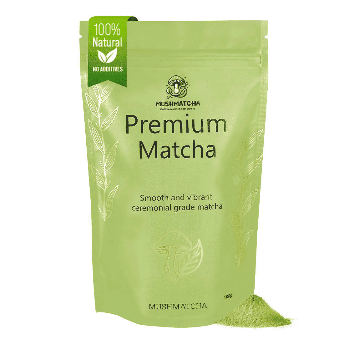 MushMatcha Organic Matcha Tea Powder. Natural Ceremonial Naturally Caffeinated Matcha Green Tea 1 Count 3.5 oz