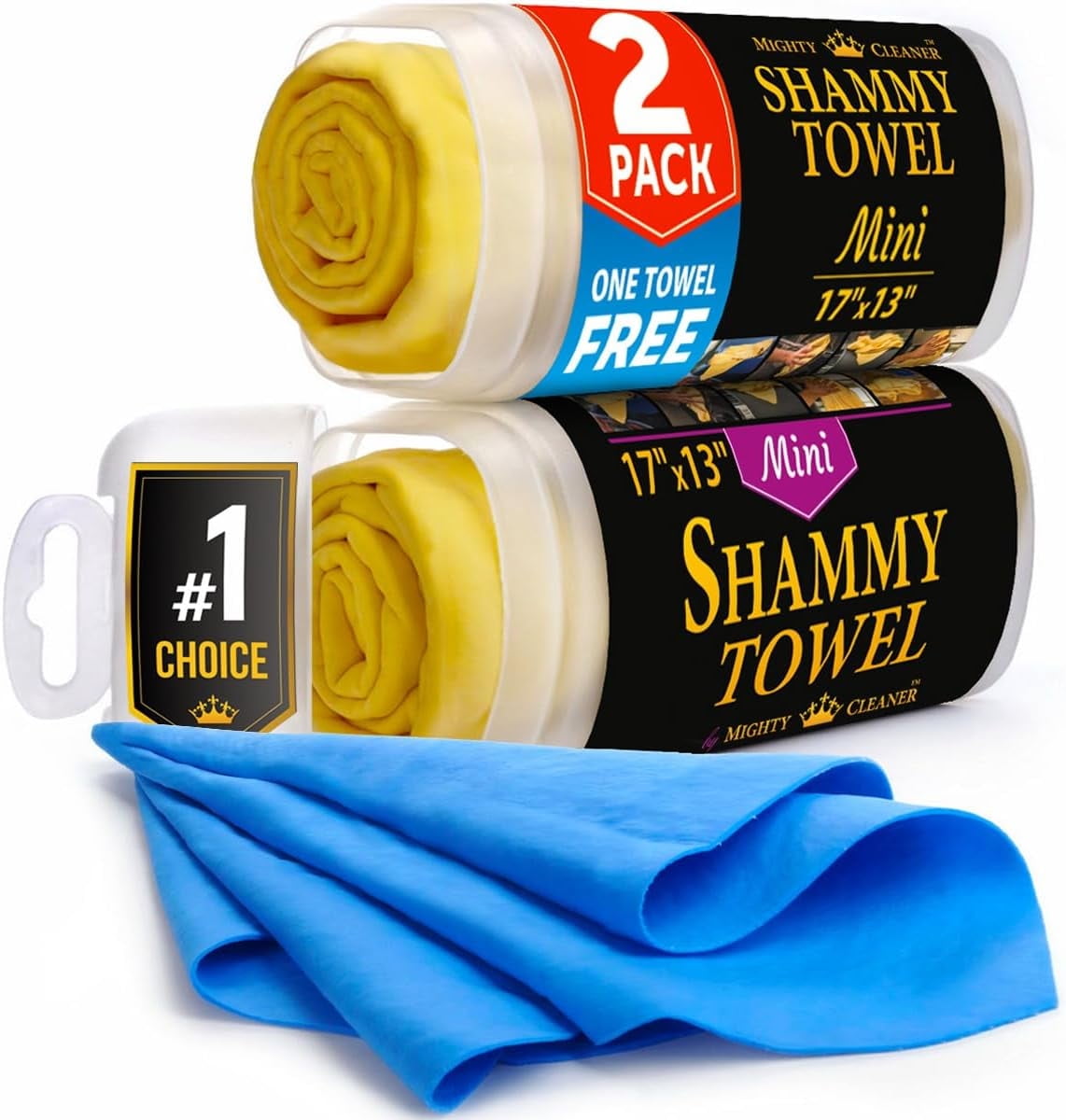 Premium 2pk Mini +1 Free Shammy Cloth for Car Drying - 17x13 - Super Absorbent Chamois Towel for Car - Scratch-Free, Reusable & Soft