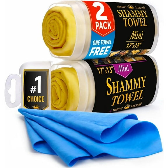 Premium 2pk Mini +1 Free Shammy Cloth for Car Drying - 17”x13” - Super Absorbent Chamois Towel for Car - Scratch-Free, Reusable & Soft