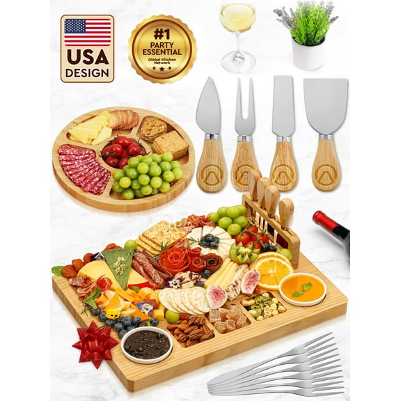 Premium Charcuterie Board Cheese Board Gift Set 15 Pcs, Bamboo Platter, For Birthday