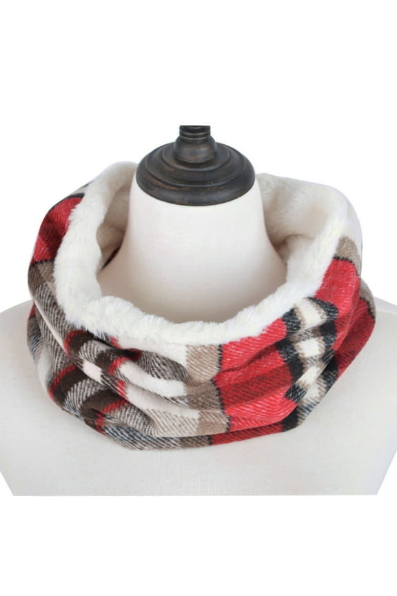 Premium Checker Plaid Soft Faux Fur Infinity Loop Circle Scarf
