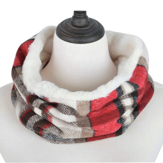 Premium Checker Plaid Soft Faux Fur Infinity Loop Circle Scarf