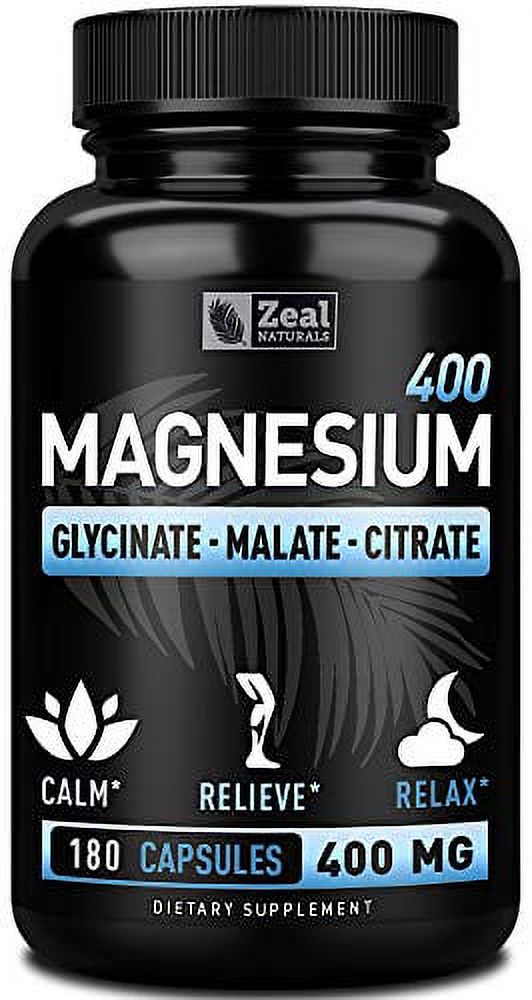 Premium Chelated Magnesium Glycinate, Malate, Citrate (400mg 180