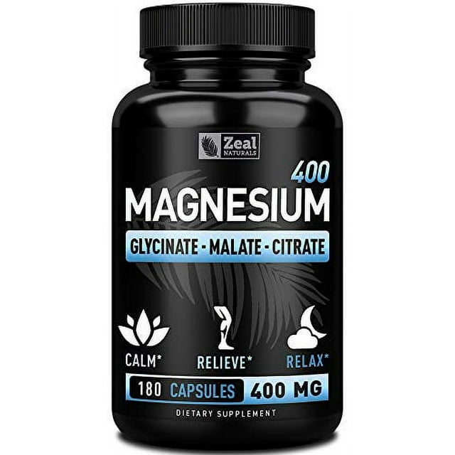 Premium Chelated Magnesium Glycinate, Malate, Citrate (400mg 180