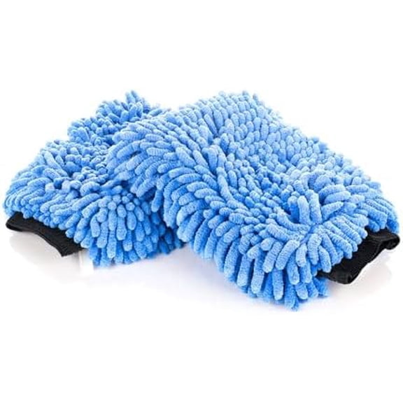 - Premium Chenille Microfiber Knobby Wash Mitts - Perfect for Car Washing and Detailing; Scratch-Free, Lint-Free, Double-Sided, Plush, and Absorbent; Blue (2-Pack)