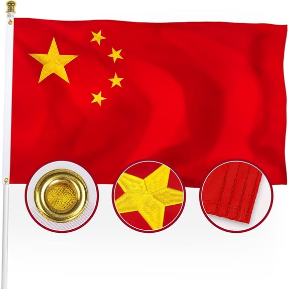Premium China Flag 3x5 ft Outdoor, Large Double Sided Heavy Duty 210D Nylon Embroidered Stars Chinese National & Country Flag, Longest Lasting Decoration with 4-Stitch Hemming, Brass Grommets