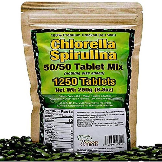Premium Chlorella Spirulina 1,250 TABLETS (4 Months Supply) NONGMO Vegan Sunlight Grown