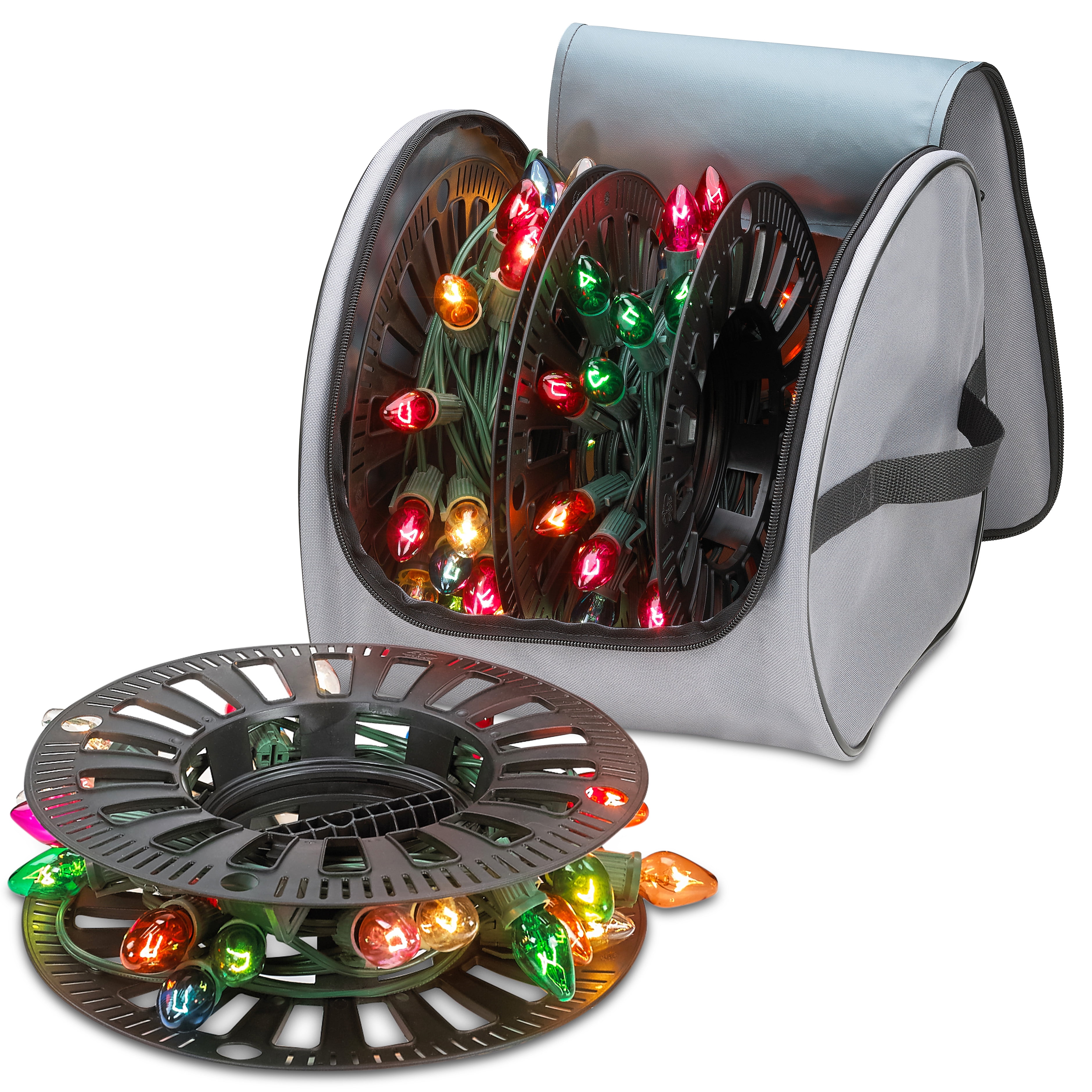 Premium Christmas Light Storage Bag ? Heavy Duty Tear Proof 600D/Inside PVC  Material with Reinforced Handles - with 3 Reels Stores up to 375 ft of Mini  Christmas Tree Lights & Extension
