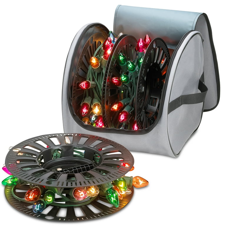Premium Christmas Light Storage Bag ? Heavy Duty Tear Proof 600D/Inside PVC  Material with Reinforced Handles - with 3 Reels Stores up to 375 ft of