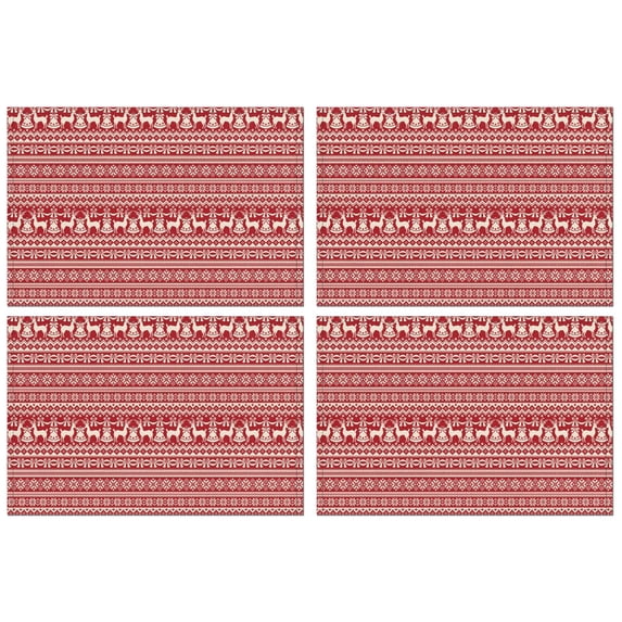 Premium Christmas Placemats 12x17 Inch Set of 4, Waterproof Table Mats - Winter Deer Snowflake Design for Kitchen Dining Holiday Use