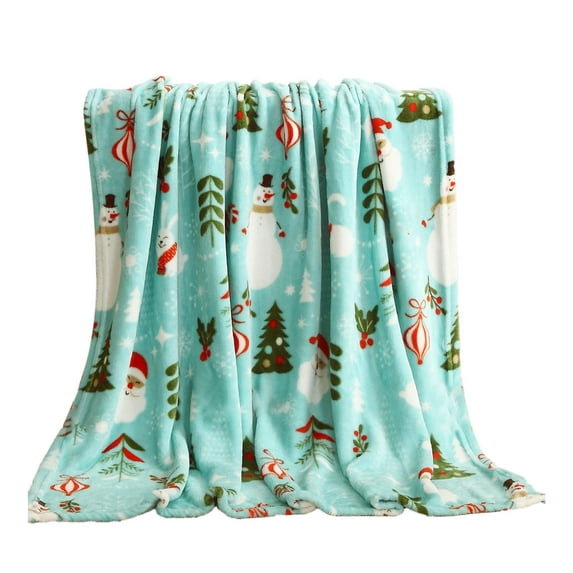 Premium Christmas Sherpa Throw Blanket | Christmas Decoration Gift, Fleece, Plush, Warm, Cozy Flannel Microfiber Holiday Throw Blanket for Couch, Sofa, Bed, Chair | Green Snowman - 28x40in