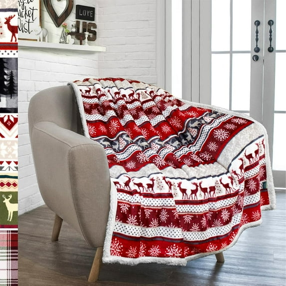 Premium Christmas Sherpa Throw Blanket | Christmas Decoration Reindeers, Fleece, Plush, Warm, Cozy Reversible Microfiber Holiday Blanket 50 x 60