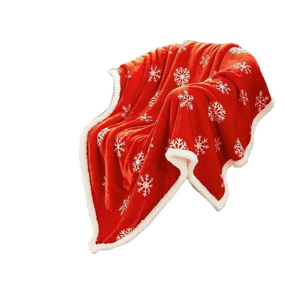 Premium Christmas Sherpa Throw Blanket, Red Snowflake Decoration, Fleece, Plush, Warm, Cozy Reversible Microfiber Holiday Blanket, 27.5" x 39.3"