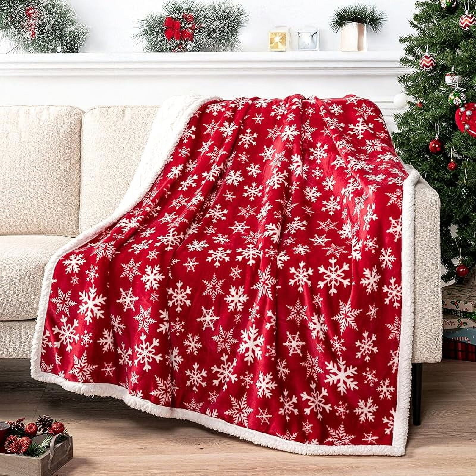 Red Snowflake Reversible Fleece Sherpa Christmas Blanket