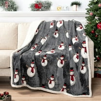 Premium Christmas Sherpa Throw Blanket | Snowman Decoration, Fleece, Plush, Warm, Cozy Reversible Microfiber Holiday Blanket 50 x 60