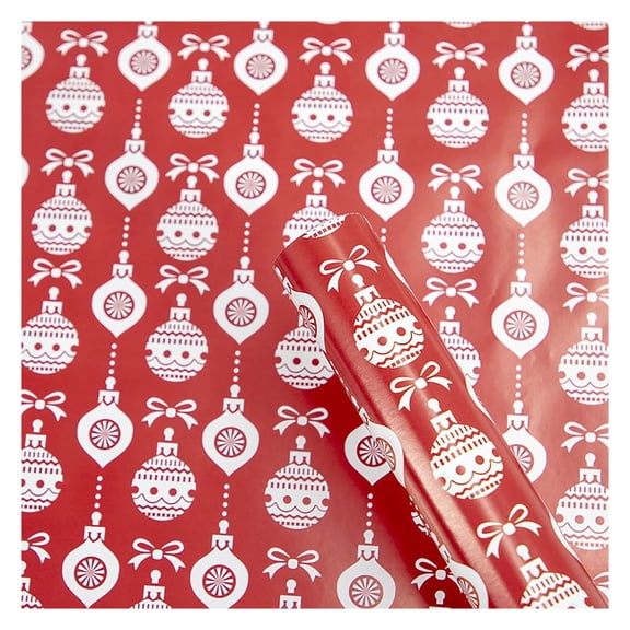Premium Christmas Wrapping Paper Roll with Festive Snowflake Holly Bell and Ornament Patterns for Holiday Gift Packaging and Seasonal Celebrations