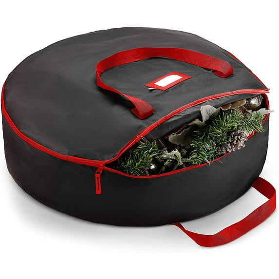 Premium Christmas Wreath Storage Bag 36” - Dual-Zippered Storage Container & Durable Handles, Protect Artificial Wreaths - Holiday Xmas Bag Made of Tear-Proof 600D Oxford - 5-Year Warranty