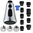 thumbnail image 1 of Premium Chrome Finish Pull-Down Kitchen Faucet Spray Head Replacement 3-Mode Spray Options, 9 Adapters for G1/2 American Standard, 1 of 2