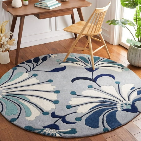 Premium Circular Handmade Rug with Beautiful Floral Patterns made with 100% wool that Suites in Your Any room