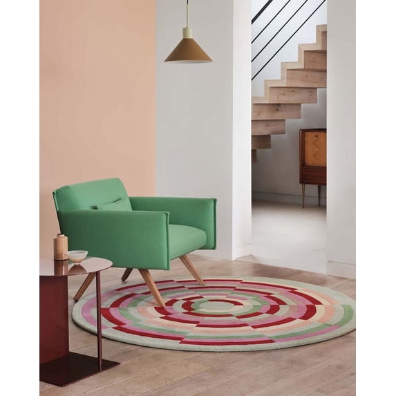 Premium Circular Handmade Rug with Striped Patterns made with 100% New Zealand Wool Best Suites in your Living Room