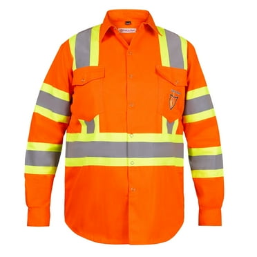 Premium Class 3 High Visibility Hi Vis Safety Shirt - Full Sleeve - 65%C35%N - 6 oz (2X-Large, Bright Orange)