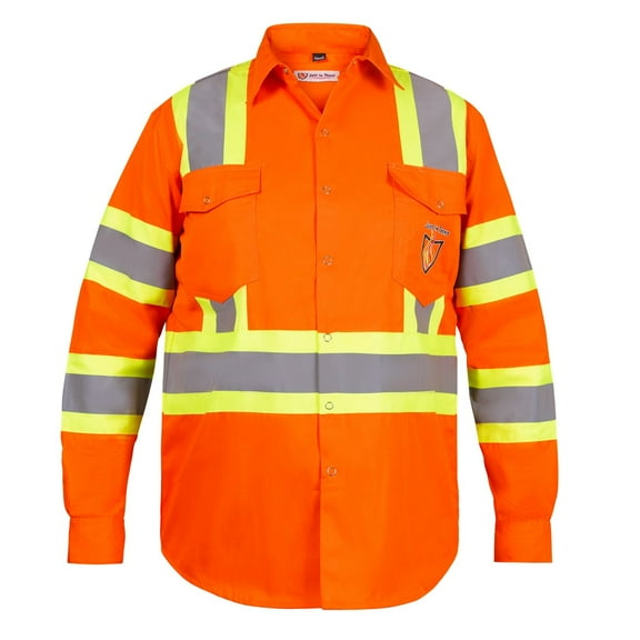 Premium Class 3 High Visibility Hi Vis Safety Shirt - Full Sleeve - 65%C35%N - 6 oz (2X-Large, Bright Orange)