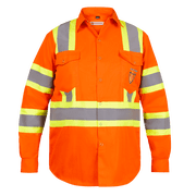 Premium Class 3 High Visibility Hi Vis Safety Shirt - Full Sleeve - 65%C35%N - 6 oz Medium, Bright Orange