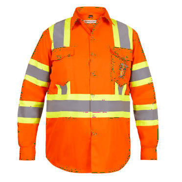 Premium Class 3 High Visibility Hi Vis Safety Shirt - Full Sleeve - 65%C35%N - 6 oz (Small, Bright Orange)